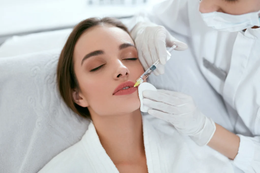 A patient receiving fillers injection during a cosmetic procedure.