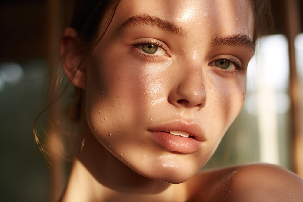 Woman with glowing skin after HydraFacial treatment.