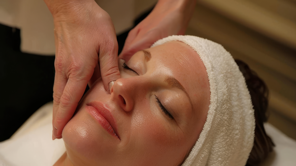 HydraFacial session in progress at a medical spa.
